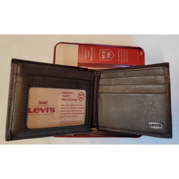 Levi's Mens RFID Traveler Extended Bifold Wallet Brown RFID Protection ID Window - Picture 3 of 8